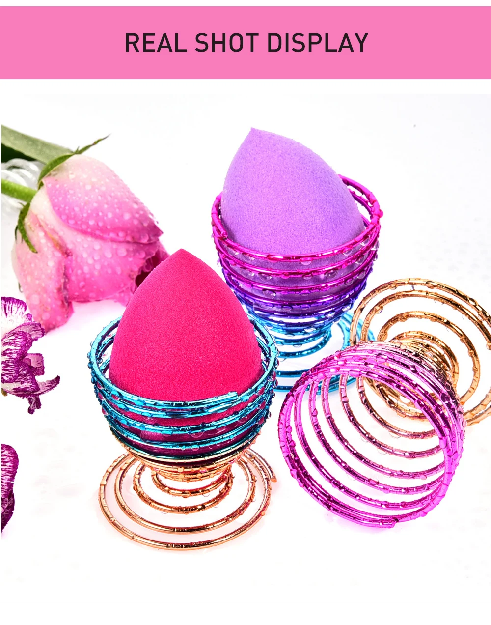 Fulljion Natural Cosmetic Puff Rack Makeup Beauty Egg Powder Sponge Display Stand Storage Make Up Sponge Drying Stand Holder