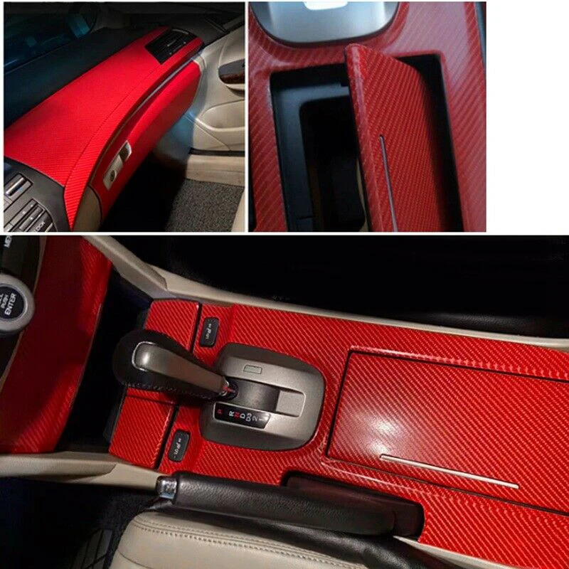 29pcs red carbon fiber style interior decor kit part cover trim sticker film diy fit for honda accord 2008 2009 2010 2011 2012 free global shipping