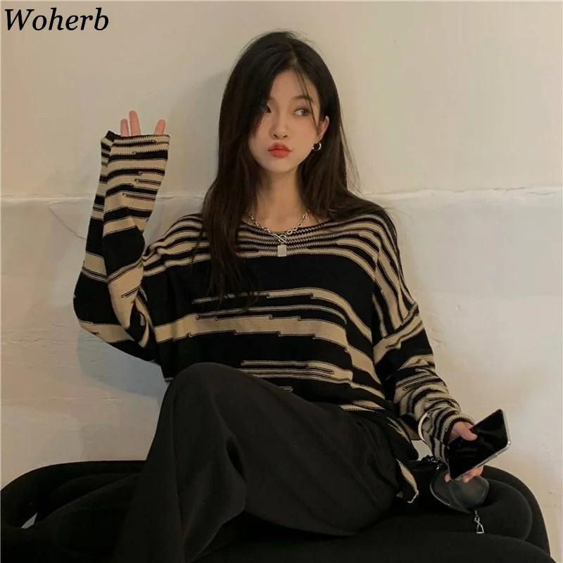 Женские полосатые пуловеры Woherb простые в японском стиле шикарные модные