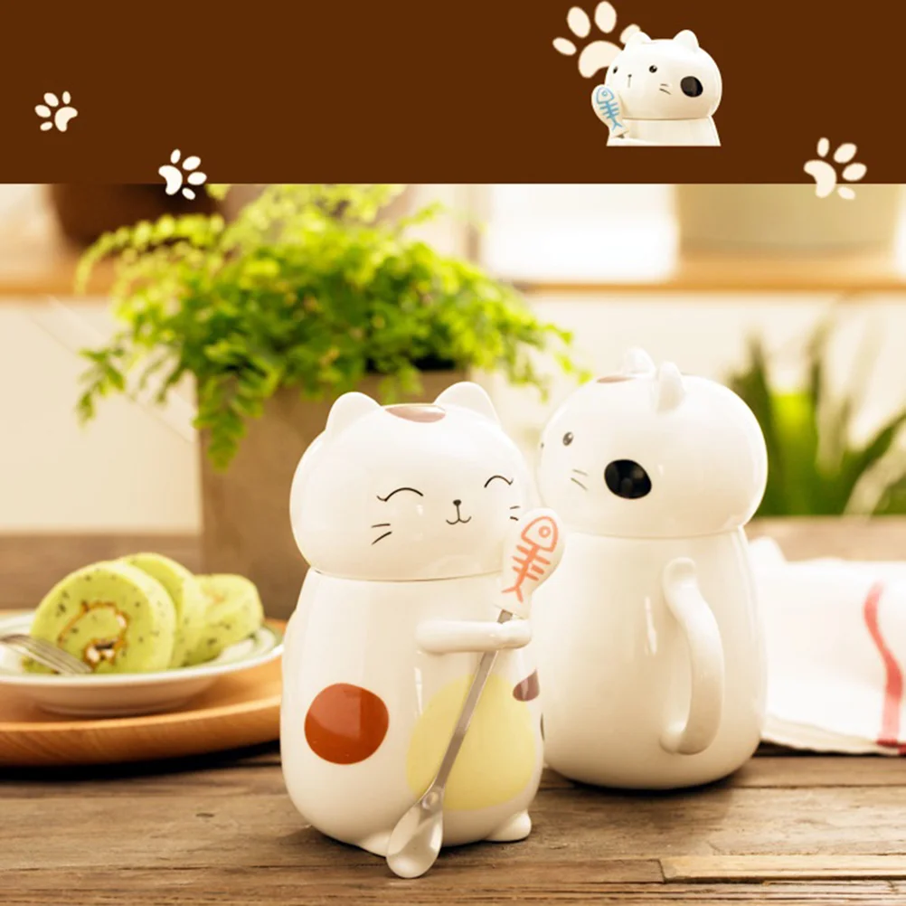 3D кружка в виде кошки забавная керамическая для кофе и чая с ложкой перемешивания
