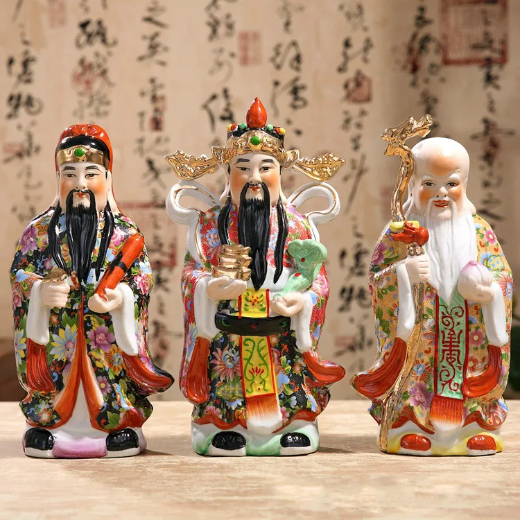 Высокая 38 см семейное богатство компании Fengshui набор и расположение Пять способов богатства бог ремесла в чистой меди бассейна Jubao