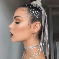 2021 luxury rhinestone long tassel heart extension hair chains hair clip for women bling crystal bridal head chain accessories