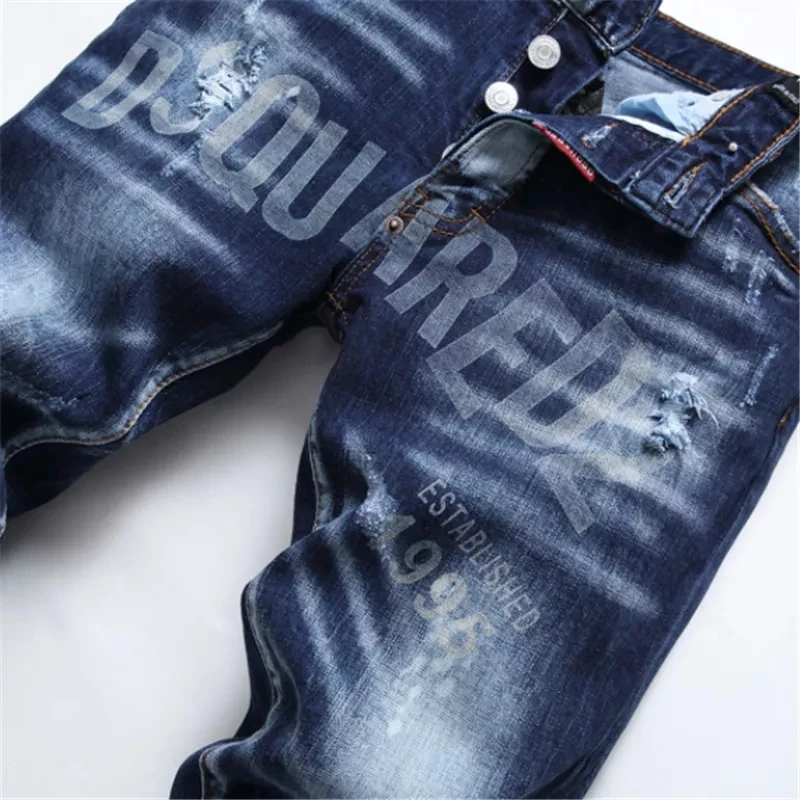 Men's DSQUARED2 Brand Italy Chain Jeans Pants Top Quality Men Slim Jeans Denim Trousers Blue Pencil Pants Jeans For Men 1093
