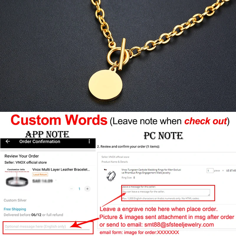 Custom Necklace 23G Vnox, настраиваемое изображение, фото, имя, браслеты для женщин и мужчин, нержавеющая сталь, звено цепи с сердцем, монета, шарм, BFF, семейный подарок - Окраска металла: Custom Necklace 23G