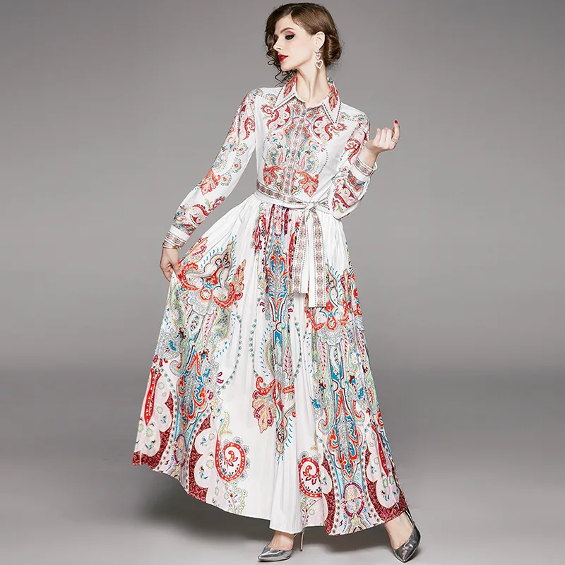 Роскошное модное подиумное осеннее платье с поясом женское элегантное винтажное