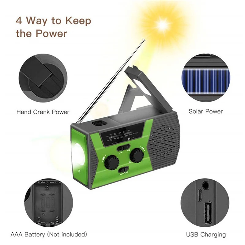 Аварийное портативное радио на солнечной батарее с ручным управлением AM/FM/NOAA