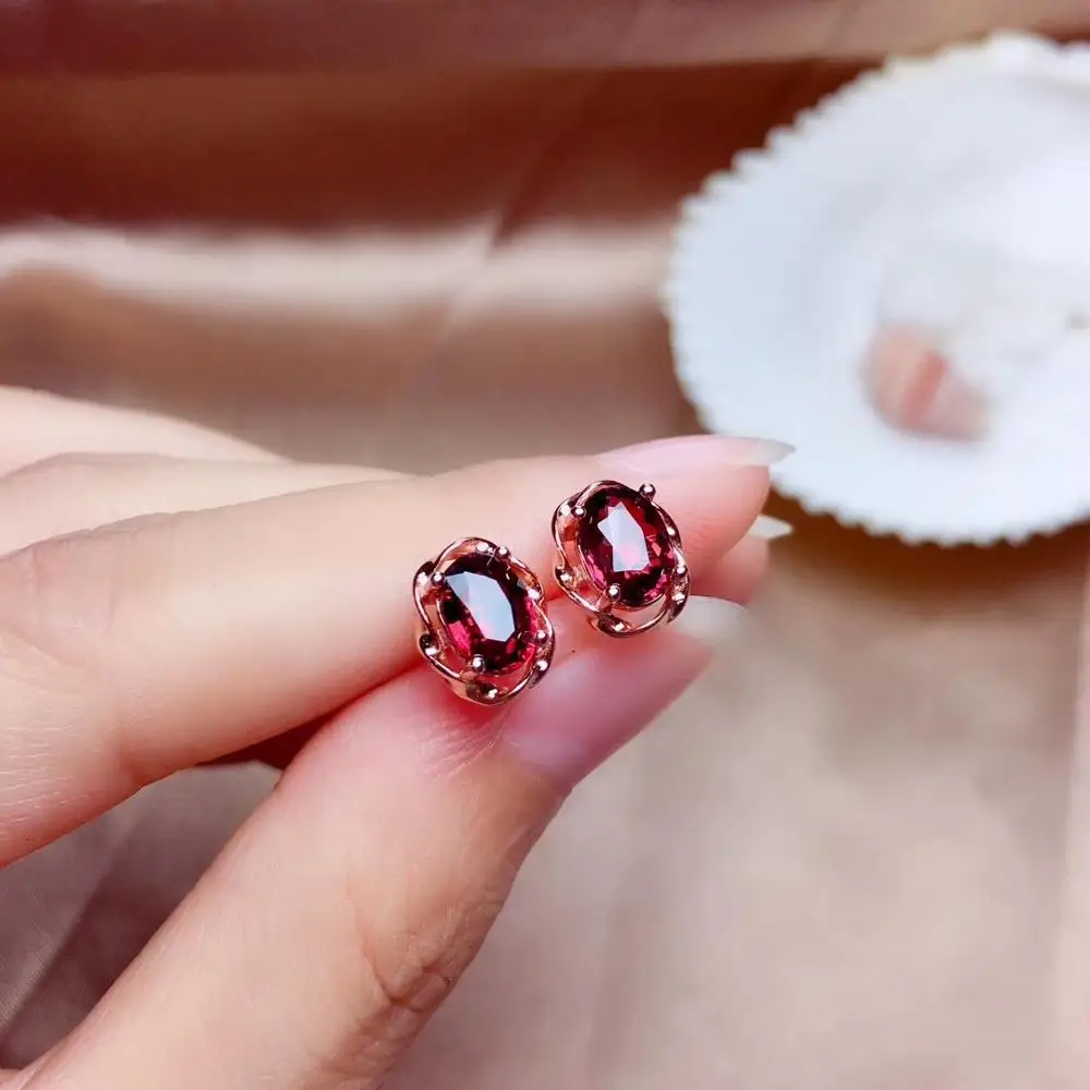 

exquisite gem ring red garnet stud earrings girl silver ornament oval natural gem real 925 sterling silver birthday party gift