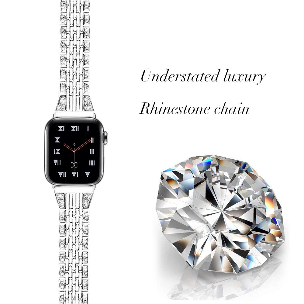 Женский бриллиантовый ремешок для Apple Watch 42 мм 38 мм браслет из нержавеющей стали ремешок для Apple Watch 4 40 мм 44 мм серия 5 3 2 1