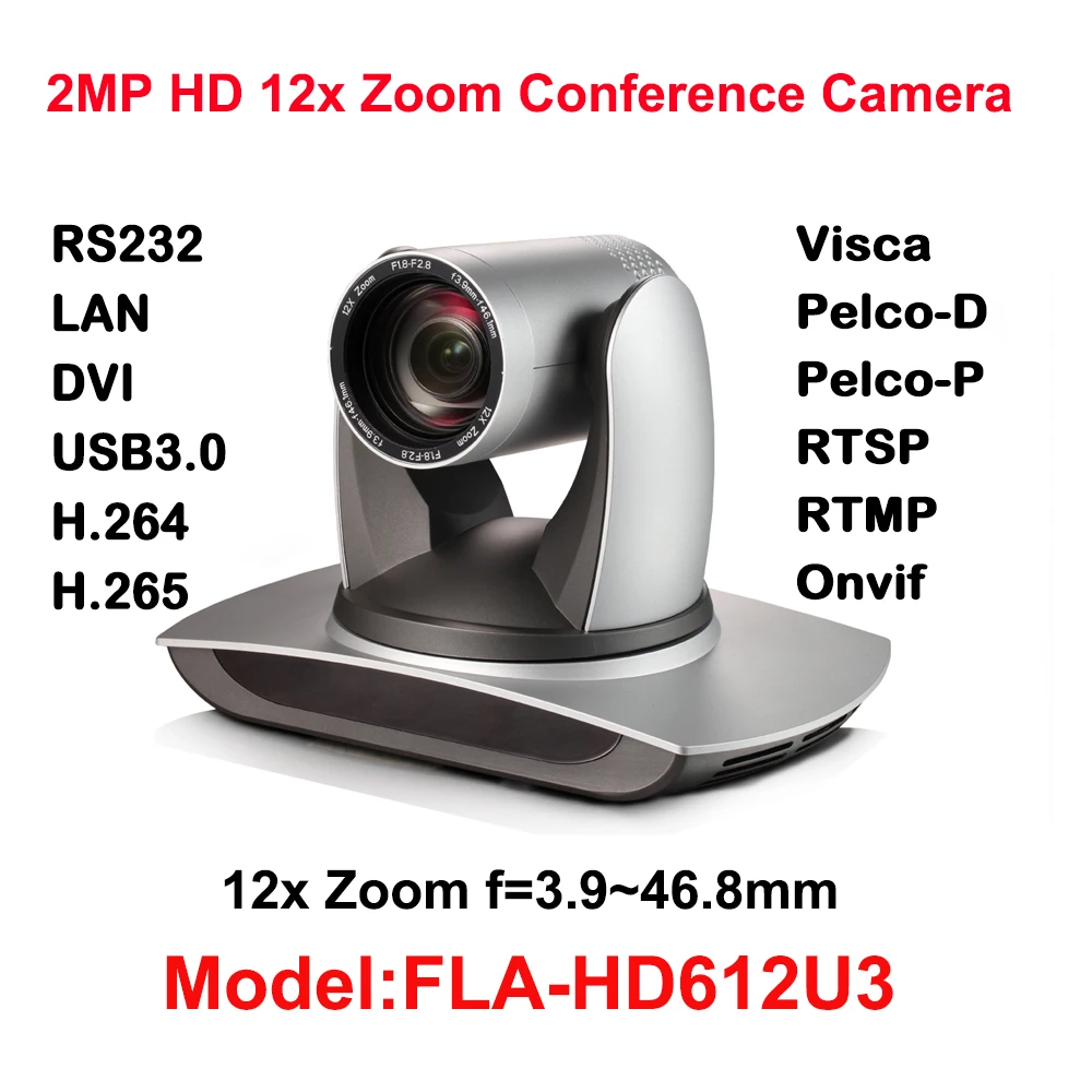 

1080p60fps Wide Angle 12x Optical Zoom HD USB 3.0 PTZ Video Camera with DVI and IP Interface