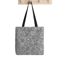 2021 shopper cartoon microbes grey printed tote bag women harajuku shopper handbag girl shoulder shopping bag lady canvas bag