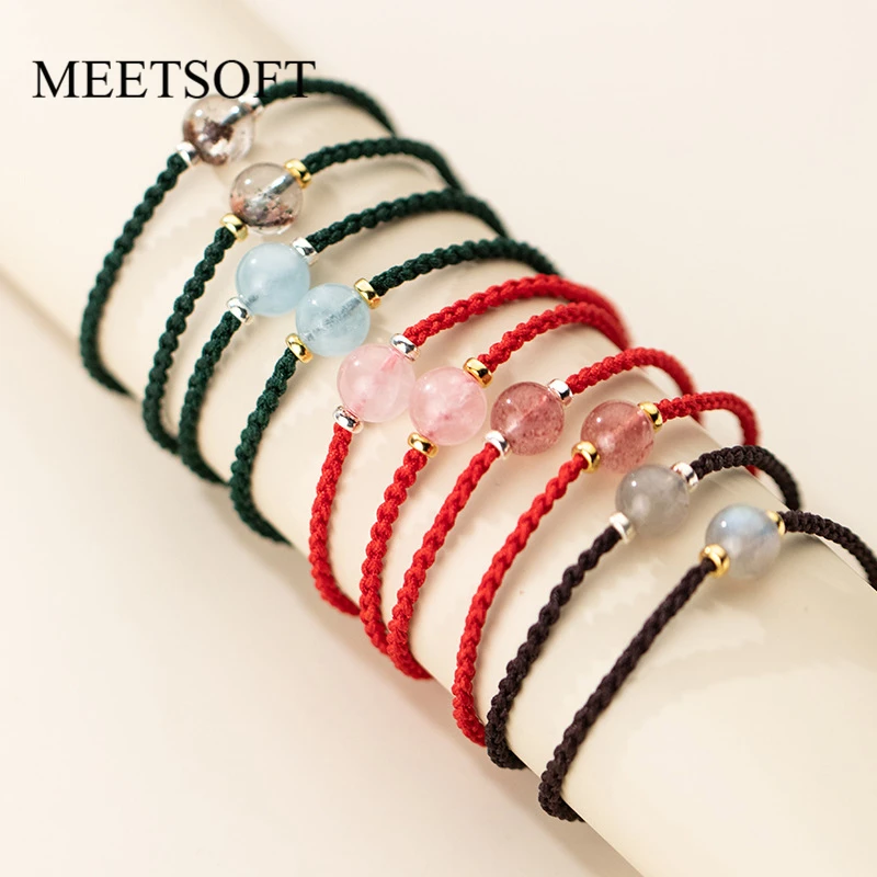 

MEETSOFT минималистичные красочные красные плетеные веревочные браслеты из стерлингового серебра 925 пробы с кристаллами для женщин, Изящные Юв...