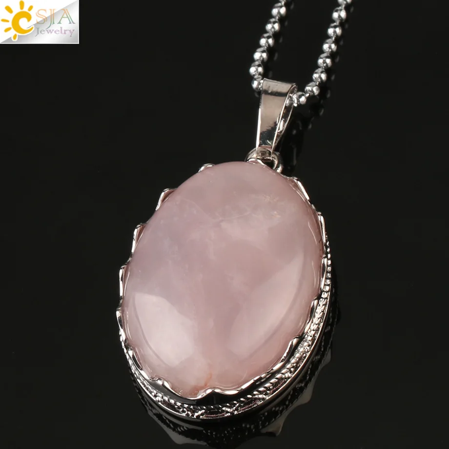 Rose Quartz Csja 30x20 мм натуральные подвески с камнями ожерелья рейки тигровый глаз хрустальные овальные бусины оправа в форме короны серебряный цвет модные ювелирные изделия G212 - Окраска металла: Rose Quartz