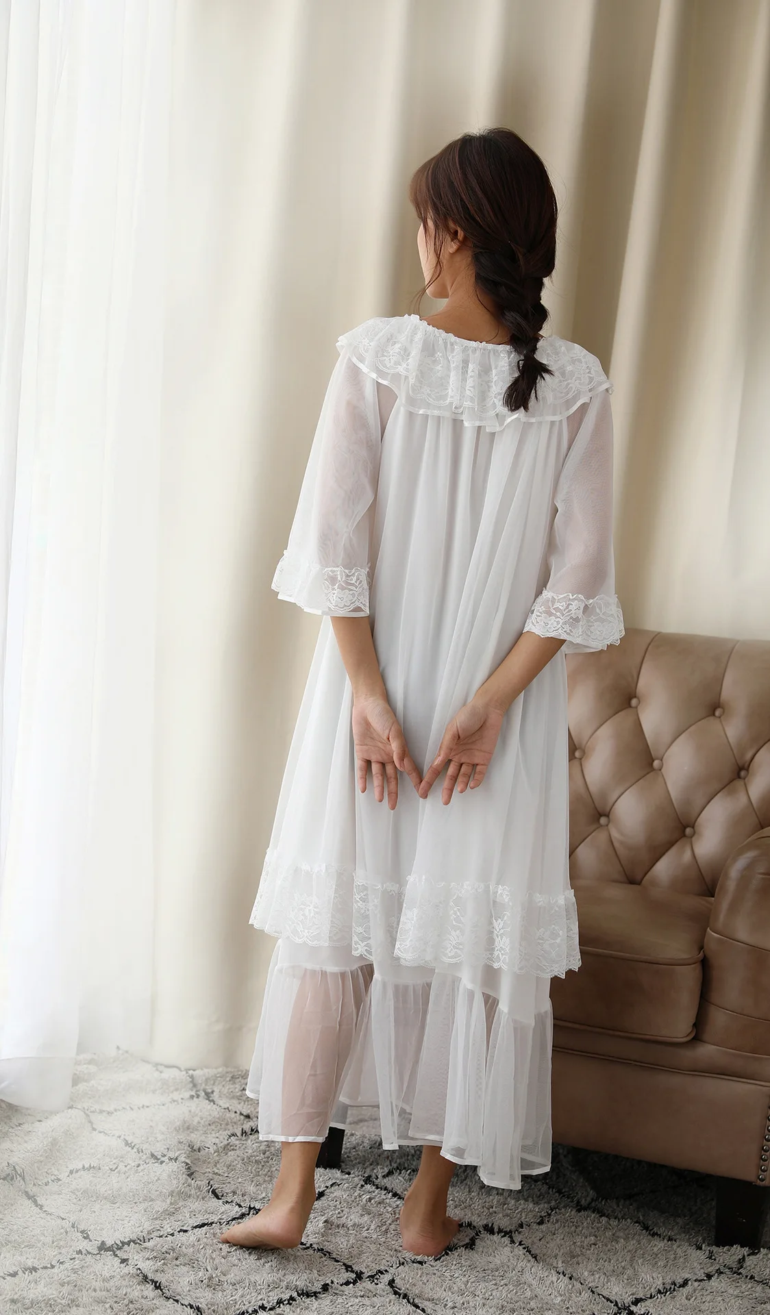 

Mesh Half-Sleeved Nightgown Women Princess Court Style Nightdress Cute Sexy Plus Size Loose Ruffled Sleeping Dresss Summer New