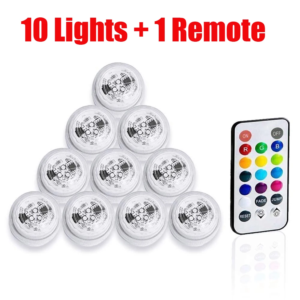

10 pcs/Lot CR2032 Battery Operated 3CM Round Super Bright RGB Multicolors LED Submersible Floralyte Light With Remote Lamps