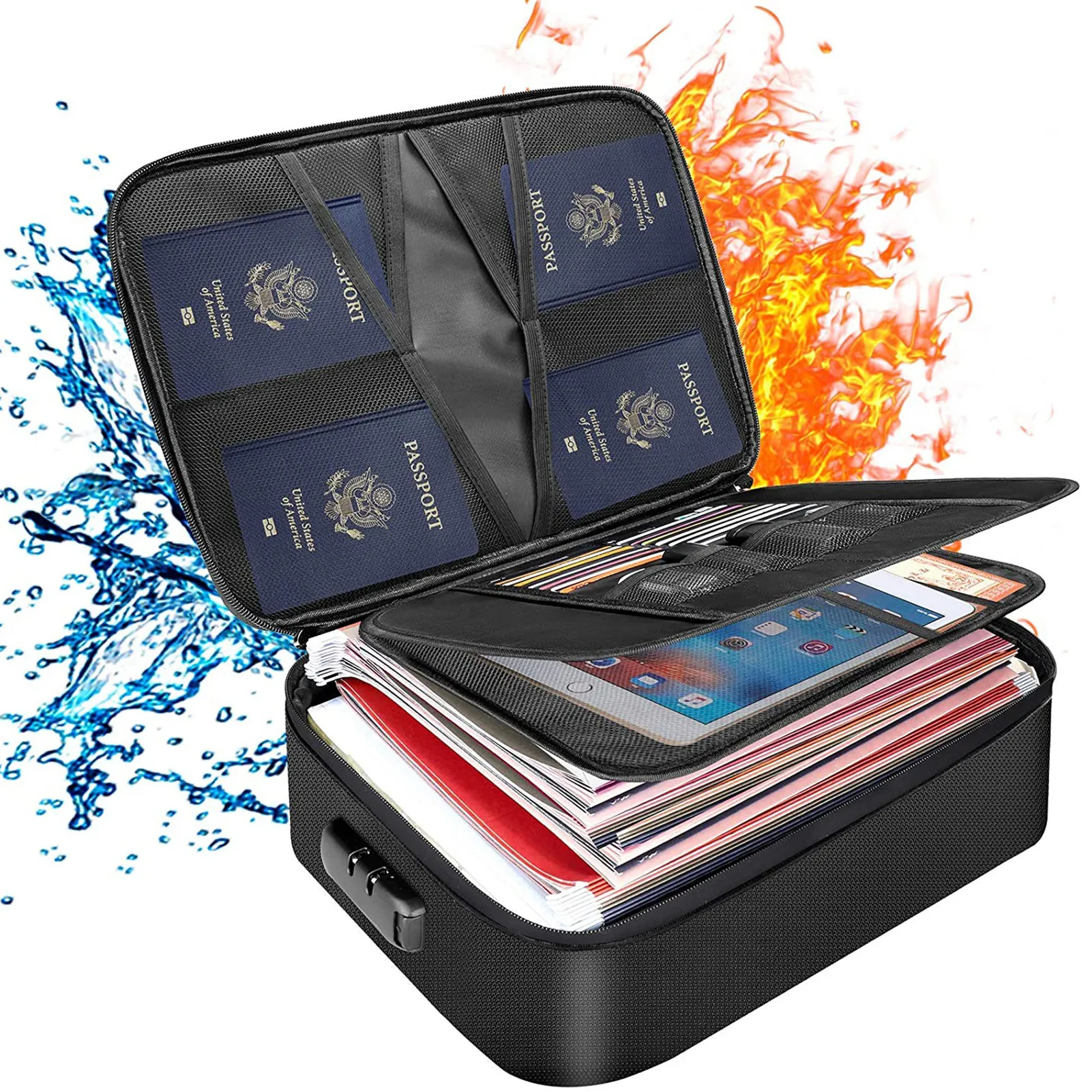 

File Bag Waterproof Zipper Portable Travel Storage Box Fireproof and Waterproof Safety Large Capacity Lighter Easier to Carry