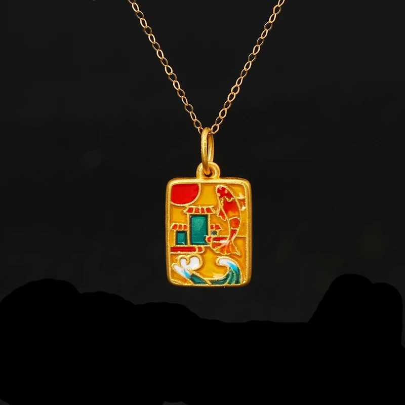 

1pcs New Arrival 24K Yellow Gold Pendant Women 999 Gold Colourful Fish Necklace Pendant