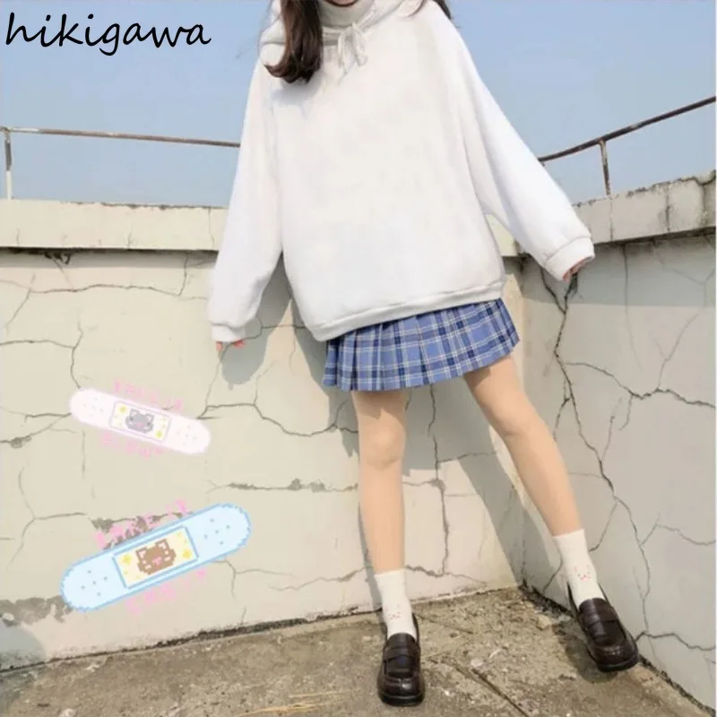 

Hikigawa Women Sweatshirt Cute Hooded Tops Gothic Print Sweatshirts Long-sleeve Catoon Pullover Fashion Japanese Hoodie Clothes