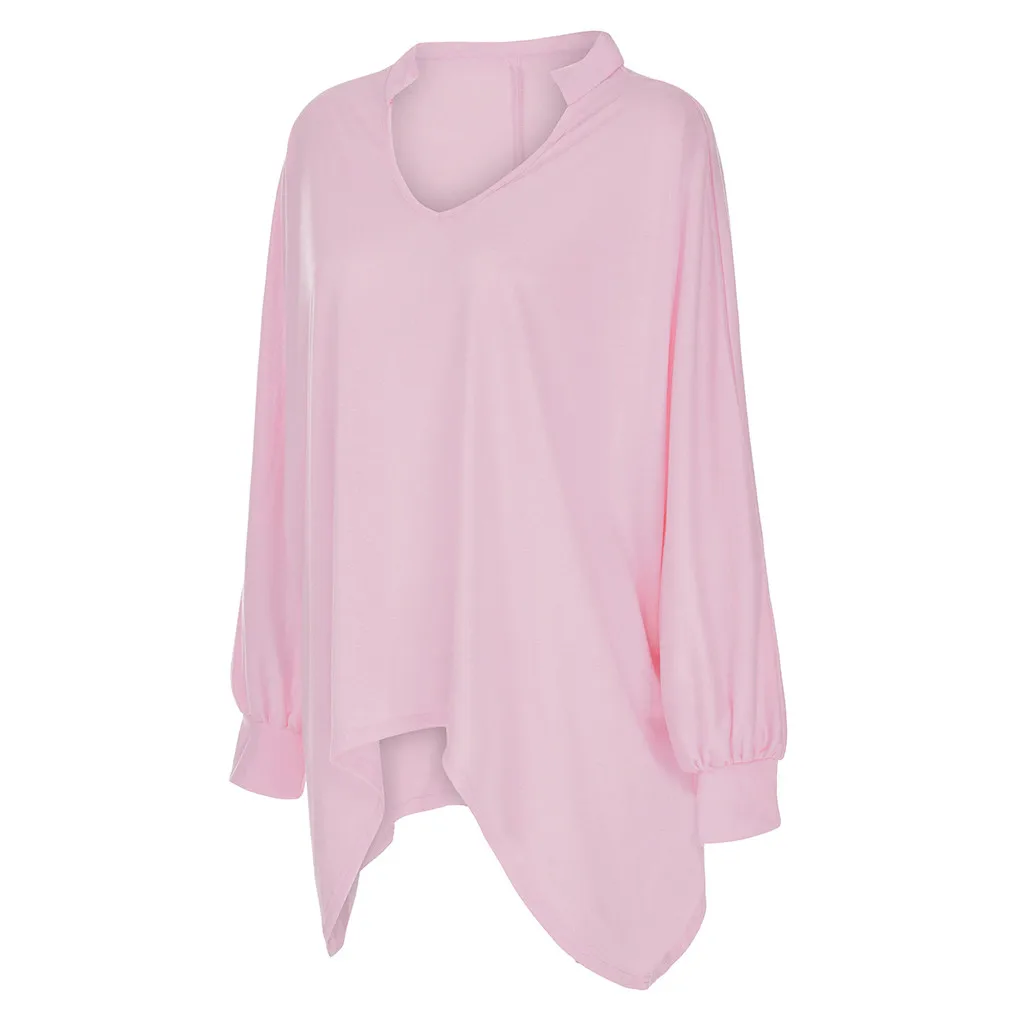 feitong Blouse Female Clothing Women's Loose Plus Size Solid Long Sleeve V-neck Pullover Blouse Tops Shirt Plus Size 5XL