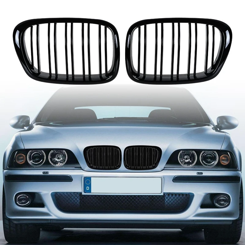 Glossy Black Front Hood Kidney Grille Grill ABS Dual Line Compatible for BMW E39 5-Series 525 528 1995-2004 Bumper | Автомобили и