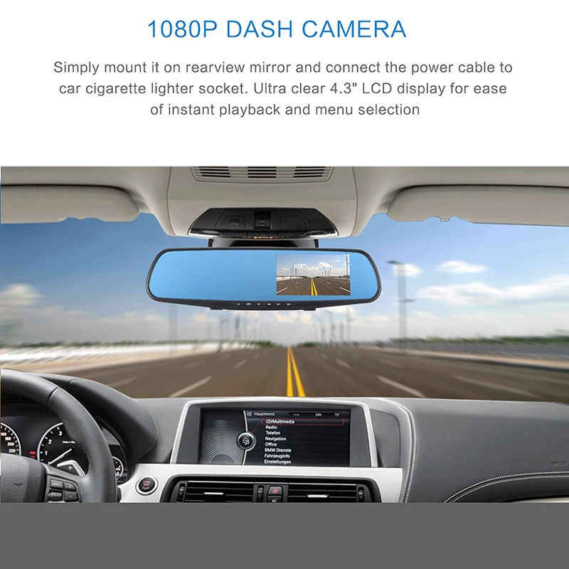 Full HD 1080P камера зеркало заднего вида Dashcam регистратор с двумя объективами автоматический Автомобильный видеорегистратор камера автомобильный видеорегистратор