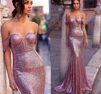 sexy sequined mermaid prom dresses long off shoulder wedding party dress sweep train formal dress evening gowns vestidos robe