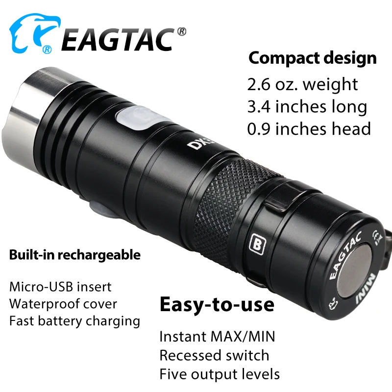 Светодиодный перезаряжаемый фонарик EAGTAC DX3B MINI PRO XHP50.2 2480 люмен программируемый