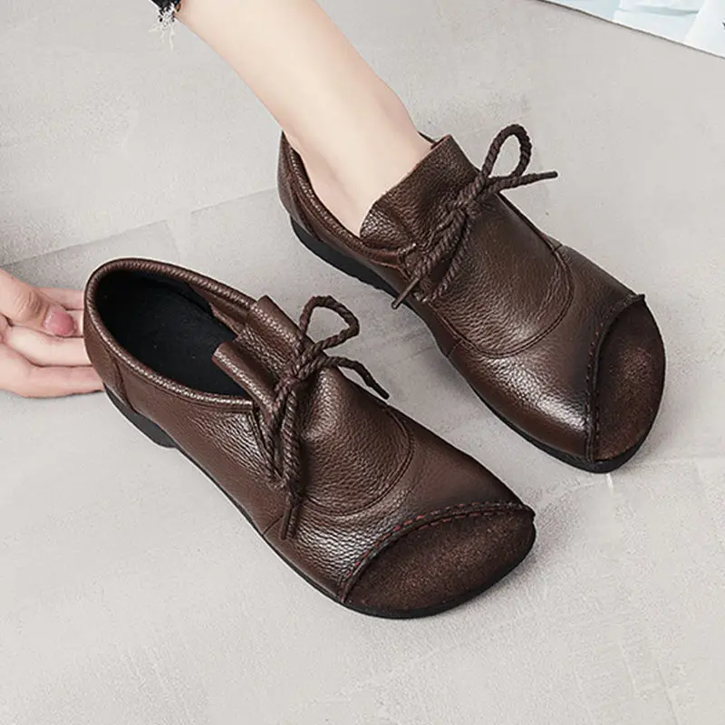 

Handmade Shoes Genuine Leather Soft Low Heel Flats Lace-Up Platform Comfort Ankle Women Boots Genuine Leather Women's Shoes