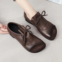 handmade shoes genuine leather soft low heel flats lace up platform comfort ankle women boots genuine leather womens shoes