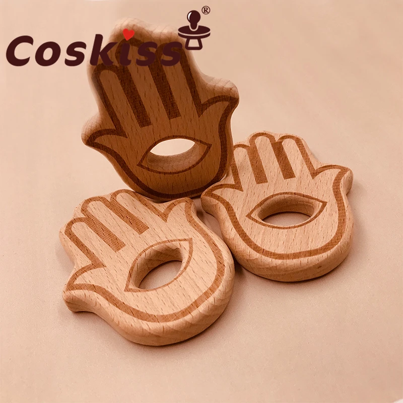 

Coskiss, ручной прорезыватель из бука, деревянный Прорезыватель для детей, детские игрушки «сделай сам», деревянные кольца, игрушки для прорезы...