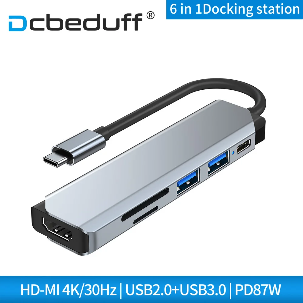 

USB HUB Docking Station Type C Adapter USB 3.0 4K HDMI-Compatible 6 in 1 Converter SD TF For MacBook Pro Dock Station Splitter