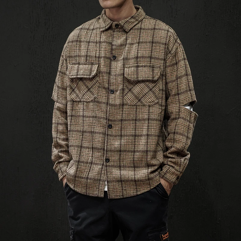 Мужская клетчатая рубашка оверсайз модная повседневная в клетку с отложным