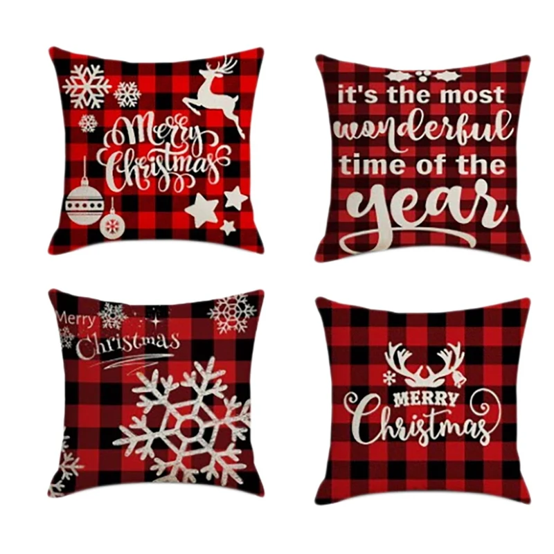

4 шт. Рождественская наволочка в виде Санты квадрата домашний Красный Клетчатый Декор льняные наволочки для подушек наволочки для дивана ав...