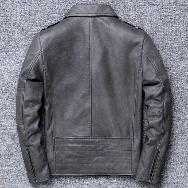 Мужской короткий жакет из воловьей кожи косый 2020 натуральной | Мужская одежда