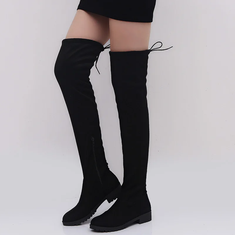 Женские сапоги выше колен эластичные высокие на плоской подошве| |