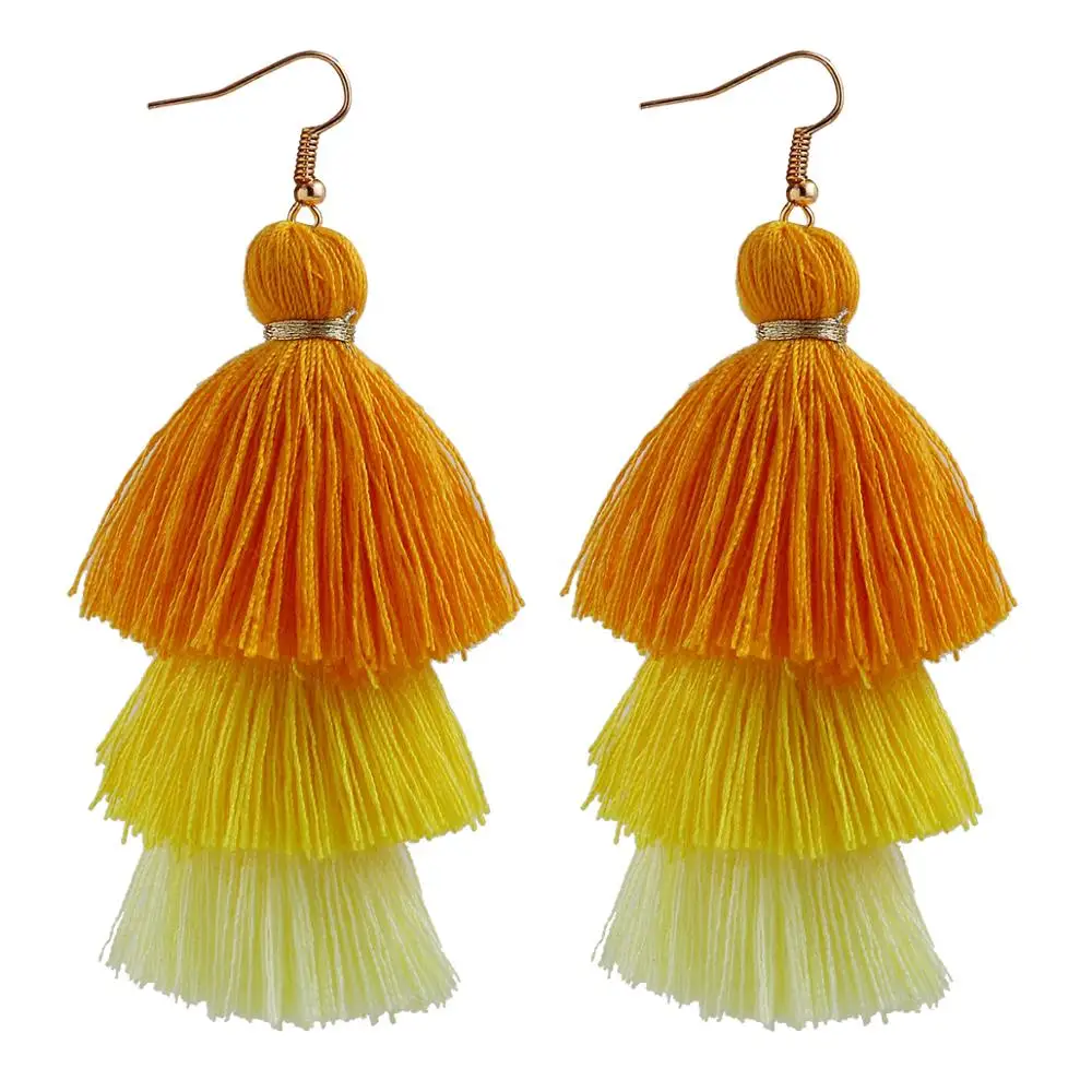 yellow-6 Qtian Boho Серьги-кисточки женские длинные висячие серьги для женщин девушек красные синие фиолетовые богемные массивные ювелирные изделия - Окраска металла: yellow-6