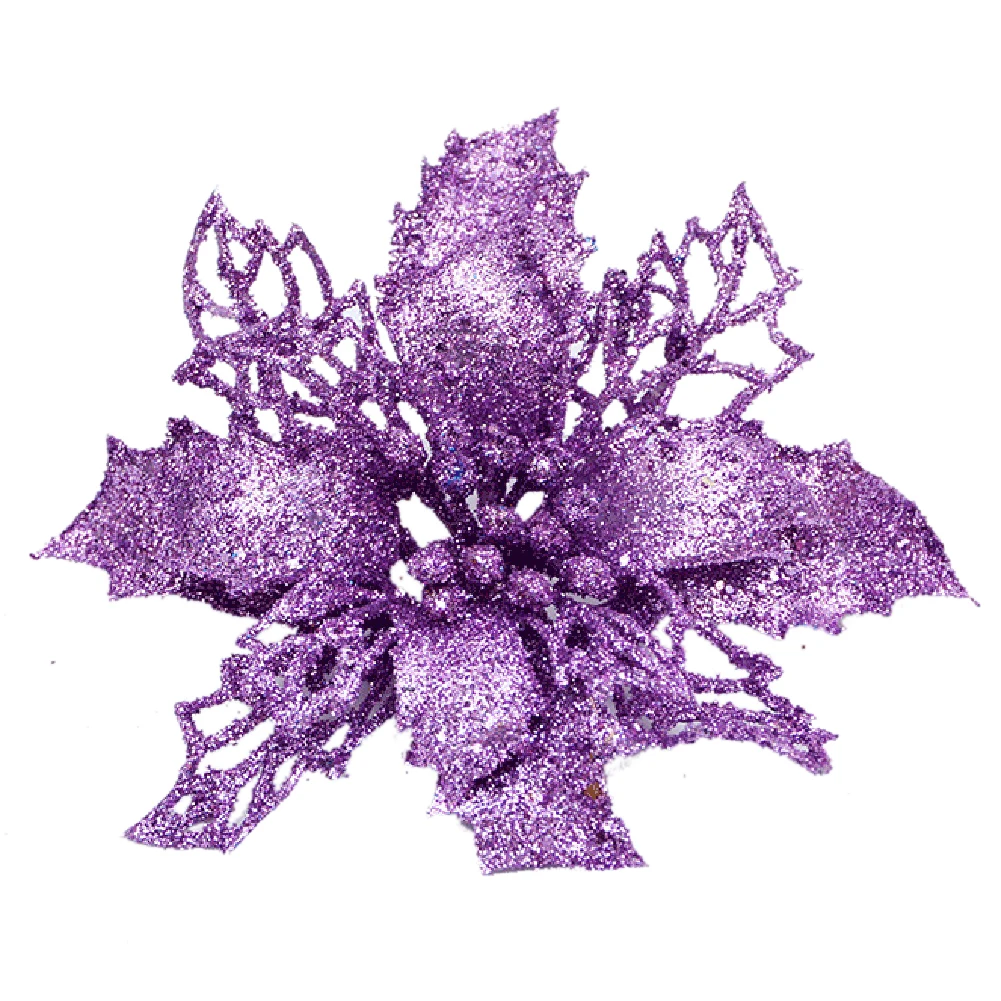 purple 16cm Большие искусственные цветы для рождественского декора, блестящие Искусственные цветы Poinsettia, сделай сам, украшение для дома, Рождества, Нового года, цветок для свадьбы - Цвет: purple 16cm