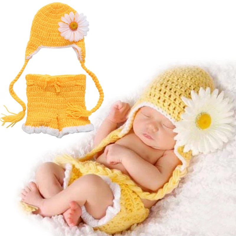 

40JC Newborn Baby Girls Boys Crochet Knit Hat Shorts Costume Photography Prop Outfits