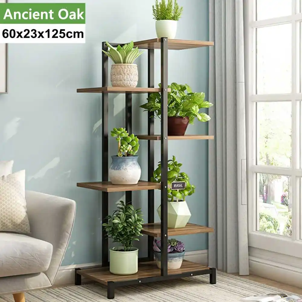 

5 Tiers Wooden Iron Bookshelf Plant Rack Display Shelf Home Indoor Outdoor Yard Garden Patio Balcony Flower Stands 60x23x125cm