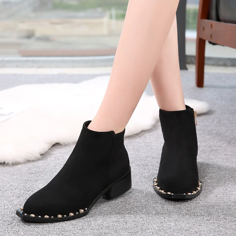 2020 Boots suede autumn rose winter new thick heel boots round head pearl women s Boots