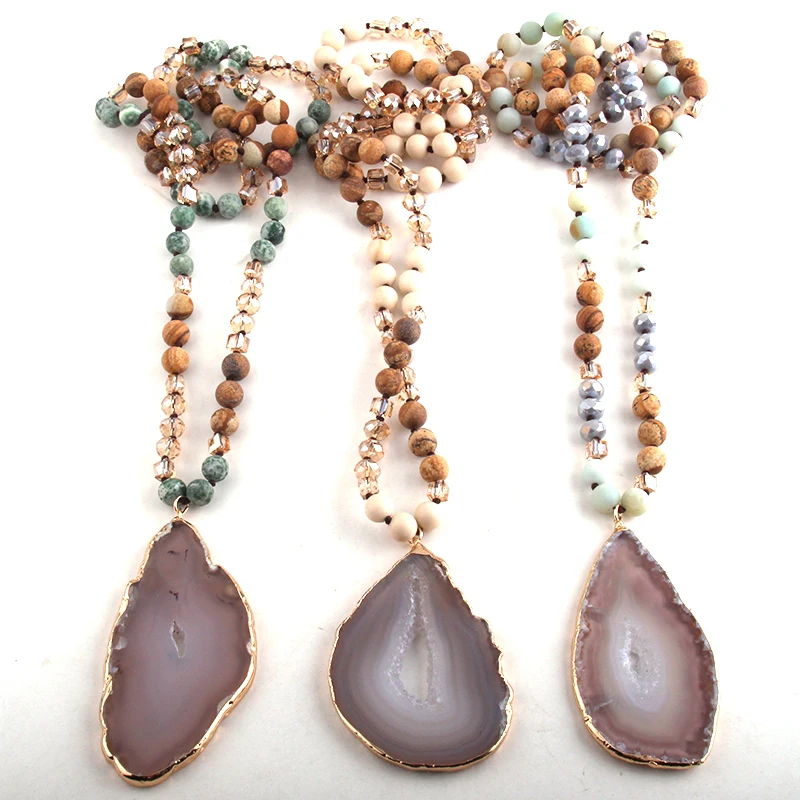 Модные богемные племенные ювелирные изделия RH Длинные Серые ожерелья с кулоном