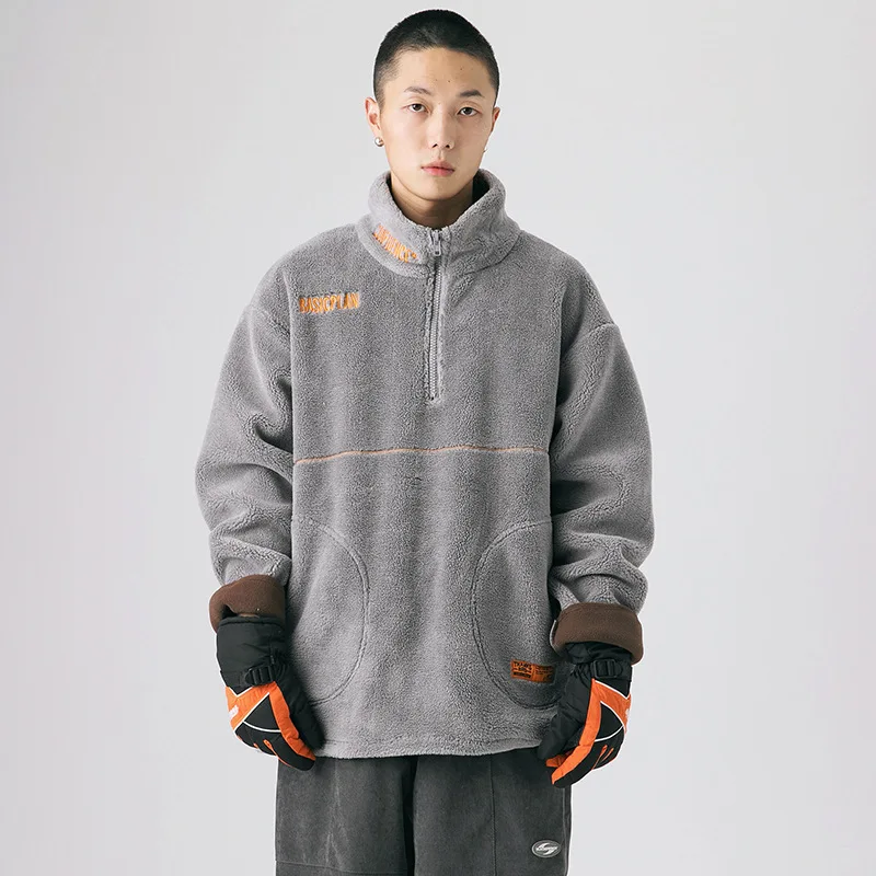 

ZOGAA Lamb wool sweatshirt loose stand collar fashion all-match pullover jacket winter plus cashmere warm and leisure Sweatshirt