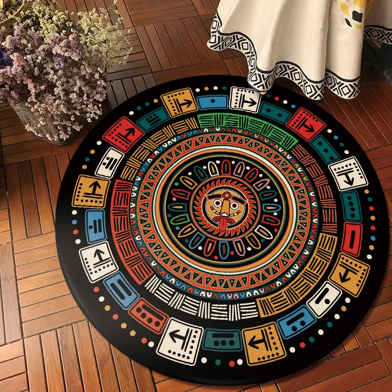 

The Maya totem Ethnic style round carpet living room bedroom rug Bohemia chair cushion blanket tent hallway mat Home tapete