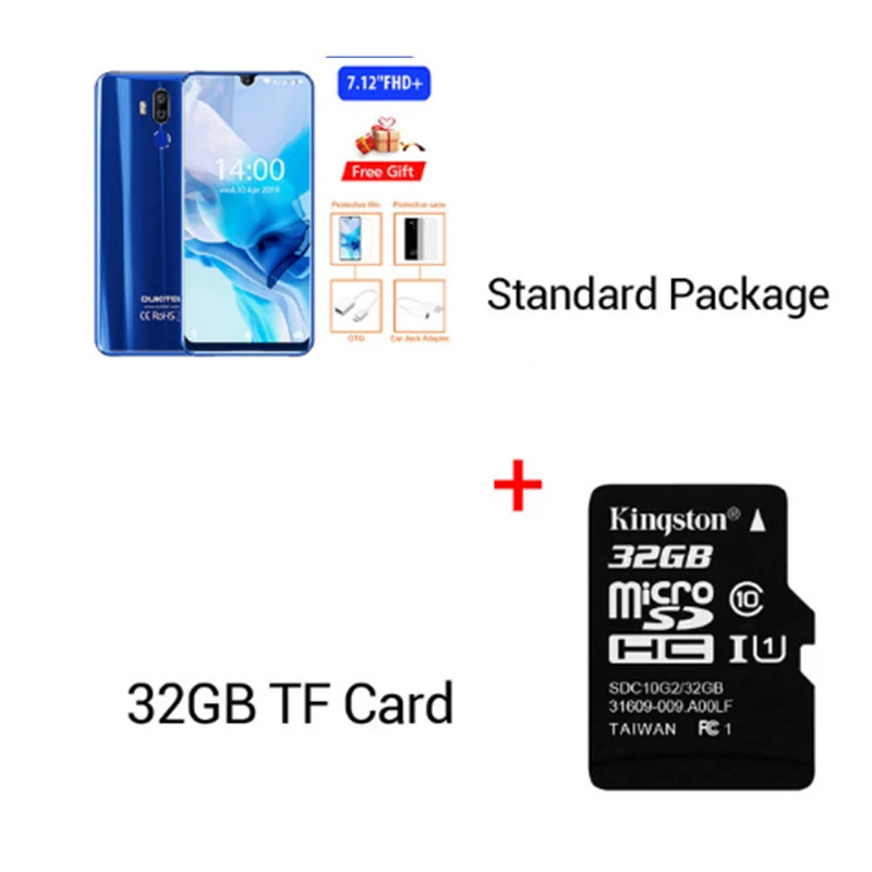OUKITEL K9 водослива 7,1" FHD+ 1080*2244 16MP+ 2MP/8MP мобильный телефон 4GB 64GB Face ID смартфон 6000mAh 5 V/6A Быстрая зарядка OTG - Цвет: Blue N 32GB Card
