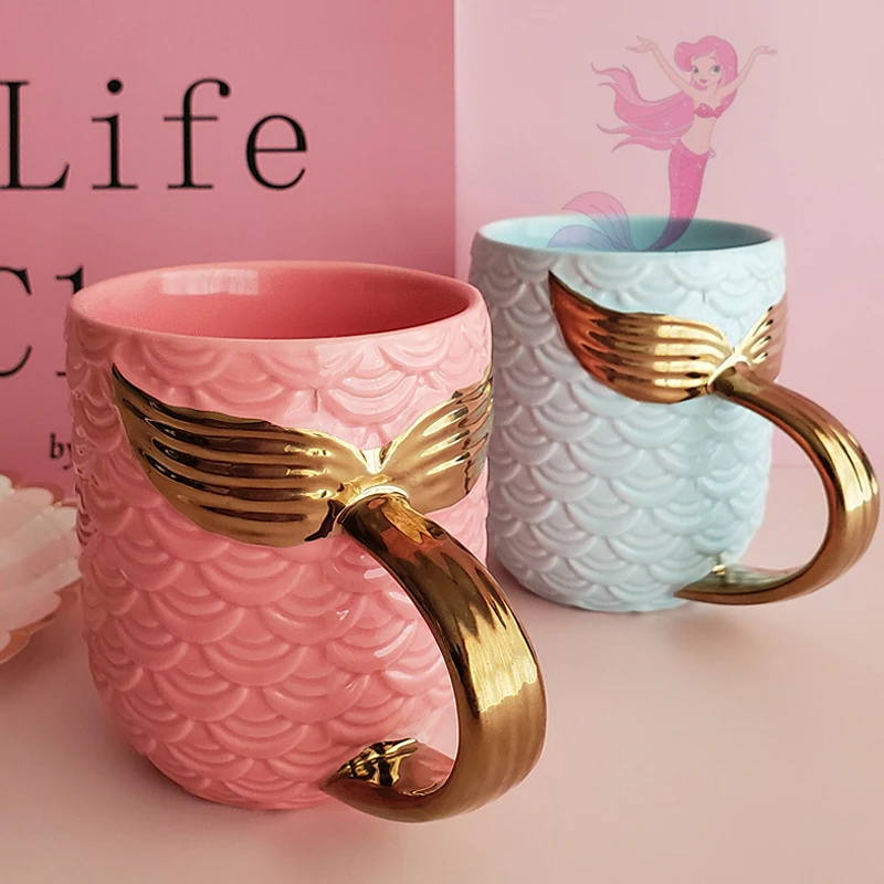 Мультяшным жемчужным глазурью Золотая Кофе кружка Красота Русалка ручка большой
