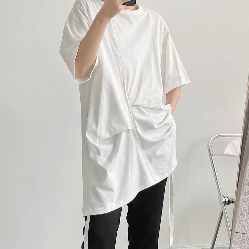 

Футболка мужская с трехмерным вырезом, свободная Асимметричная рубашка с коротким рукавом, модная индивидуализированная в японском стиле ...