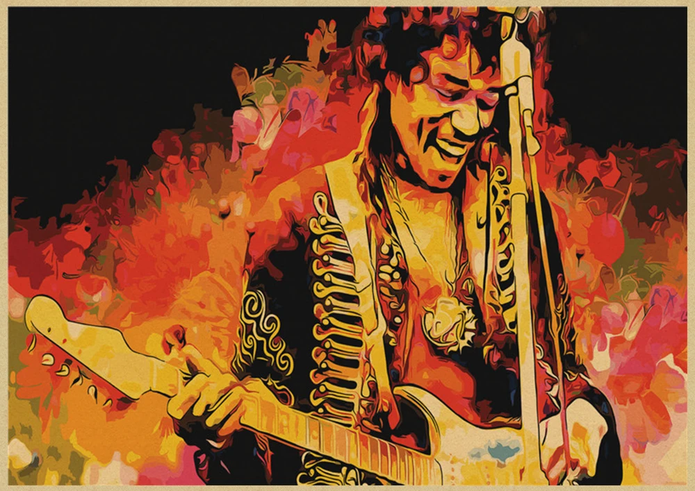 elektrische gitarre gott jimi hendrix poster rock musik vintage poster bar cafe home dekoration malerei kunst wand aufkleber free global shipping