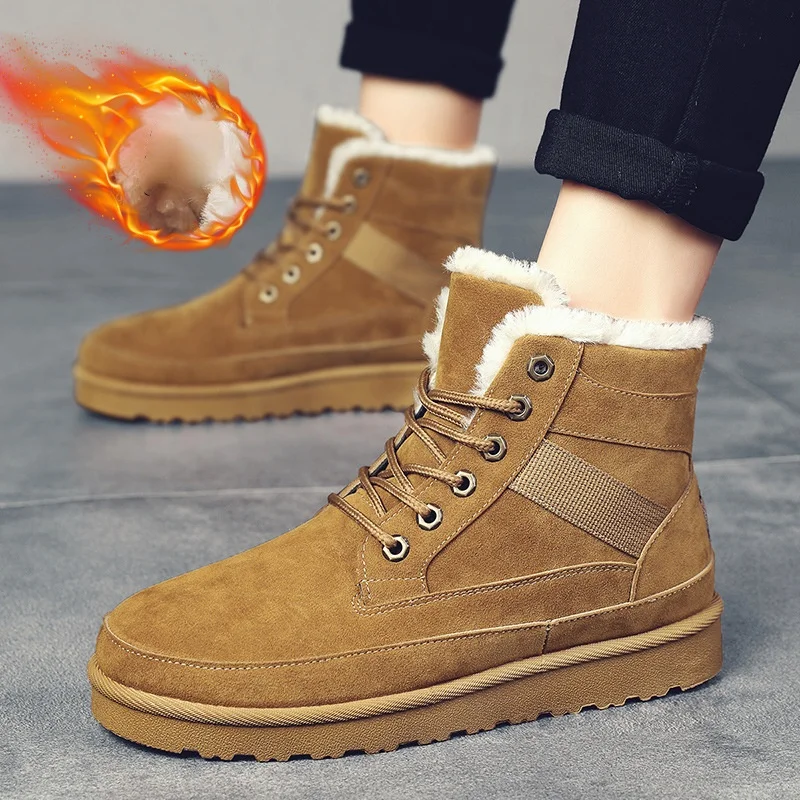 

Winter Hot Snow Boots Men Martin Boots High Top Cotton Shoes Warm Fur Lace Up Men Sneakers Nice Vogue Platform Ankle Booties