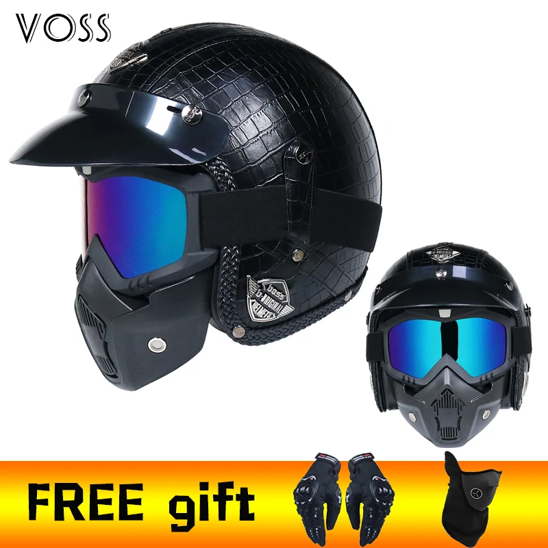 Отправить 2 шт подарка ПУ кожа открытый лицо ретро шлем 3/4 Ретро мотоциклетный для