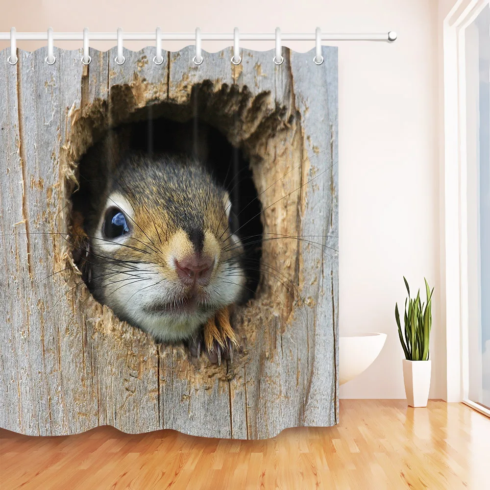 

3D Cute Animal Squirrel Wood Shower Curtain Sets with Hooks Bathroom Bath Curtains Waterproof Fabric For Kids Bathtub Decor