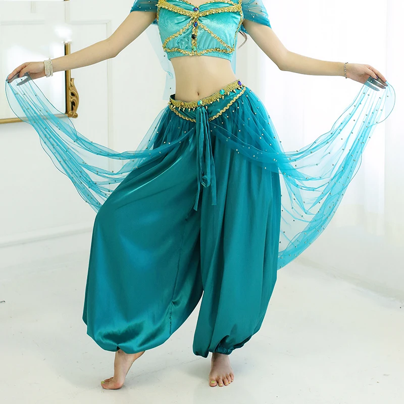 

New Arrival Halloween Costume Adult Feminine Jasmine Princess Stage Dress Veil Top Pants Belly Dance Bollywood Belly Costume